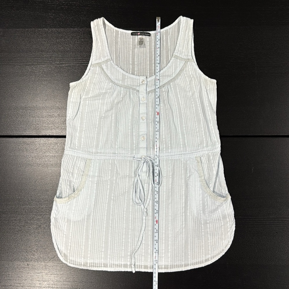 Love Squared Light Blue Striped Tank Top with Lace Ruffle Detail - S - Picture 8 of 9